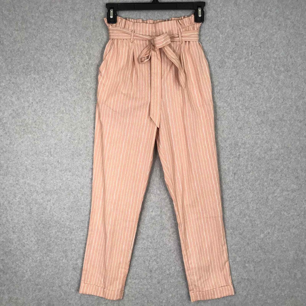 Sienna Sky Pinstripe Pleated Pant XS Pink Paperbag Vacation Resort Career Church